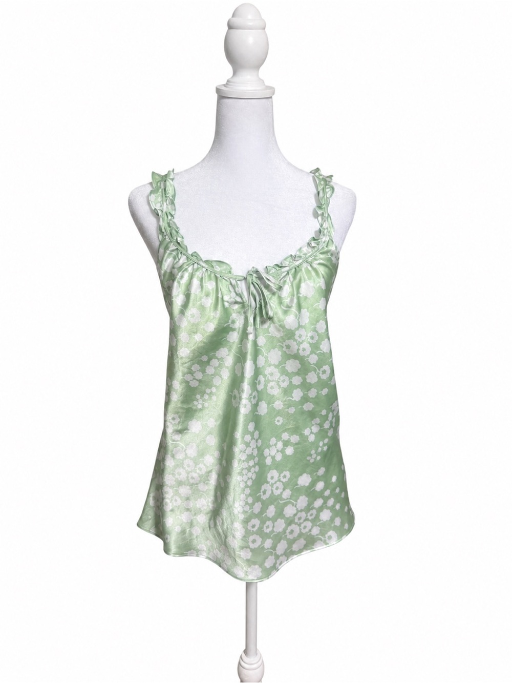 Oscar de la Renta Pink Label Green Floral Satin Cami Sleep Top Women M